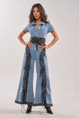 DIXIE LACE DENIM JUMPSUIT