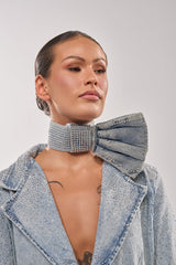 WITH A BOW DENIM NECKLACE