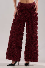 ROSE PETALS WIDE LEG TROUSER IN BURGUNDY