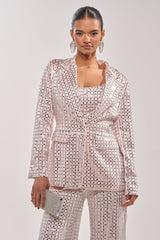 LILA EMBELLISHED SATIN BLAZER IN LIGHT PINK