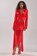 RED HOT CROPPED SATIN BLAZER