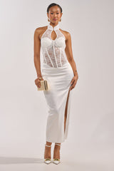 EVANGELINA SATIN MAXI DRESS IN WHITE