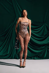 LENNON SATIN MESH PRINTED JUMPSUIT