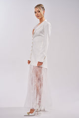 OK BOSS LADY BLAZER MAXI DRESS IN WHITE