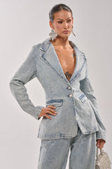 LIGHTS OUT RHINESTONE DENIM BLAZER