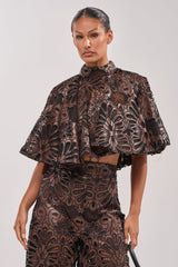 LENA LACE AND PU BLOUSE