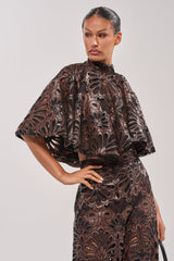 LENA LACE AND PU BLOUSE