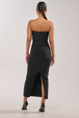 HEART ON MY SLEEVE BANDAGE MIDI DRESS IN BLACK