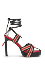 AZALEA WANG ABILENE BLACK MULTI STRIPPED STRAPPY CHUNKY SANDAL