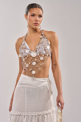 SALLY SELLS SEASHELLS CROCHET HALTER TOP