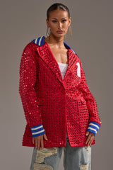 FIRST ROUND DRAFT PICK STUDDED BLAZER IN RED