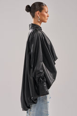 NEW ATTITUDE FAUX LEATHER HI-LOW BLOUSE