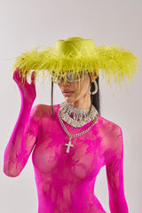 FEEL IT FEATHER BRIM HAT IN GREEN
