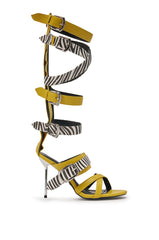 AZALEA WANG ALIRA MUSTARD AND ZEBRA GLADIATOR STILETTO SANDAL