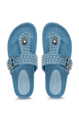 AZALEA WANG DAISY CHAIN DENIM STUDDED FLAT SANDAL