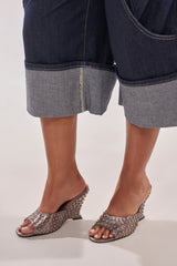 AZALEA WANG FABRON PEWTER EMBELLISHED WEDGE SANDAL