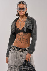 WATERFALL FRINGE CROPPED DENIM JACKET