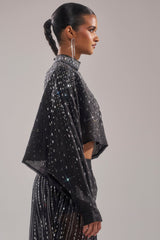 GLAMOROUS RHINESTONE MOCK NECK BLOUSE