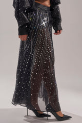 DANCING QUEEN RHINESTONE MESH MAXI SKIRT