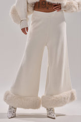 QUIET LUX FUR TRIM SWEATER PANTS IN WHITE