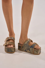 AZALEA WANG JAINNA GREEN VELVET FLATFORM SANDAL