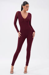 KEEPIN IT SIMPLE MESH JUMPSUIT IN BURGUNDY