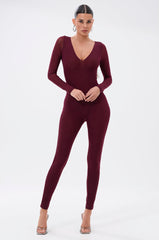 KEEPIN IT SIMPLE MESH JUMPSUIT IN BURGUNDY