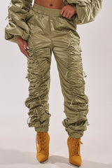 NO TIME FOR GAMES RUCHED JOGGER IN OLIVE