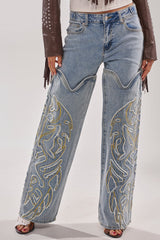 BUCKIN' EMBROIDERED DENIM JEANS