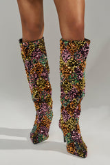 AZALEA WANG JIMENA MULTI GOLD SEQUIN KNEE HIGH STILETTO BOOT