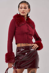 EASE MY MIND CARDIGAN WITH FUR TRIM