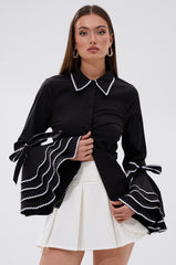 BUSINESS RUFFLE SLEEVE BUTTON DOWN