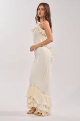 LOVE ME OR LOSE ME RUFFLE MAXI DRESS IN IVORY