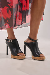 AZALEA WANG MAELIE BLACK AND CORK STILETTO SANDAL