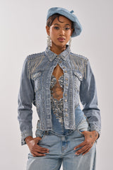 HOOKED ON YOU EMBELLISHED DENIM JACKET