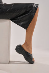 AZALEA WANG MIRAGE BLACK PU FLATFORM SLIP ON SANDAL