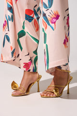 AZALEA WANG NILO GOLD METALLIC FLORAL DECALE STRAP STILETTO SANDAL