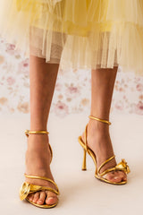 AZALEA WANG NILO GOLD METALLIC FLORAL DECALE STRAP STILETTO SANDAL