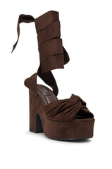 AZALEA WANG SAKI CHOCOLATE CHUNKY WRAP UP SANDAL
