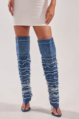 AZALEA WANG SENA DENIM STILETTO OPEN TOE BOOT