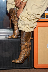 AZALEA WANG SHERYL BROWN COW AND SNAKE STILETTO BOOT