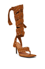 AZALEA WANG SODALITE COGNAC STRAPPY FAUX SUEDE SANDAL