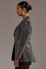MORE CHAMPAGNE PLEASE BACKLESS RHINESTONE BLAZER