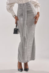 BRIGHT LIGHTS RHINESTONE MAXI SKIRT IN SILVER