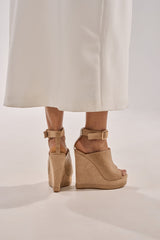 AZALEA WANG TANA NUDE MIXED MATERIAL WEDGE