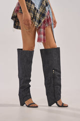 AZALEA WANG VEONA DARK DENIM OVER THE KNEE CHUNKY HEEL SANDAL