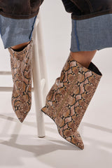 AZALEA WANG VINCI SNAKE PU PRINT WEDGE BOOTIE