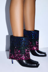 AZALEA WANG VOLLMER BLACK RHINESTONE CUFF BOOTIE WITH SQUARE TOE
