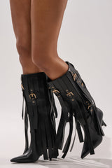 AZALEA WANG XANTHE BLACK BELT EMBELLISHED STILETTO BOOT