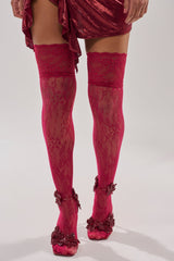 CLASSY VIBES THIGH HIGH STOCKINGS IN RED